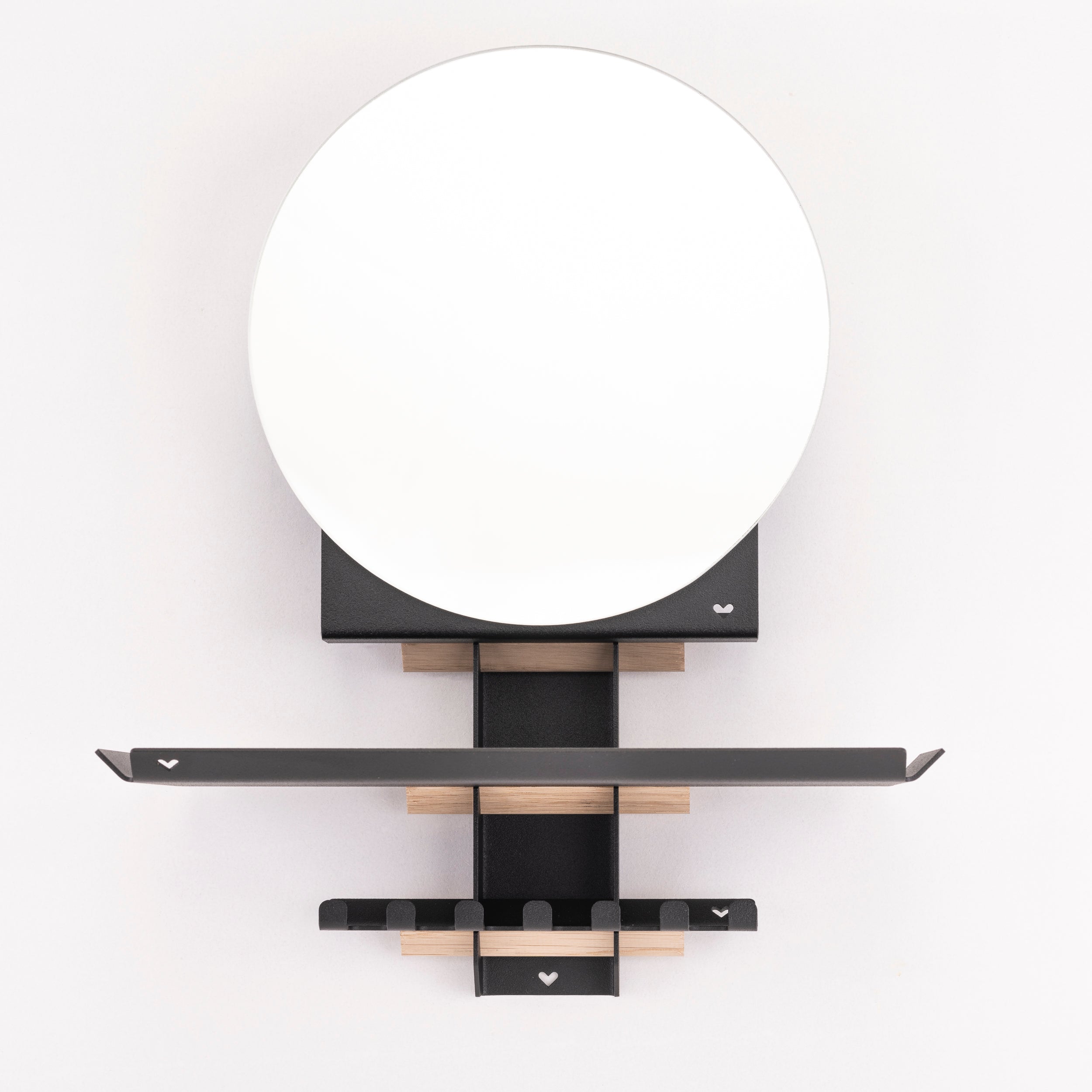 Gang spiegel met plankje en haakjes in zwart